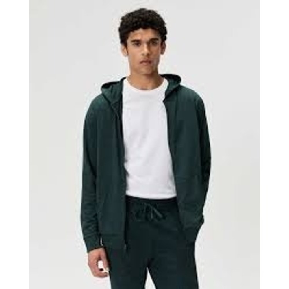 Quince Mens Hoodie M Green Flowknit Full Zip Heathered Active Lightweight
